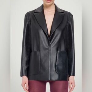 Leather-effect single-breasted blazer